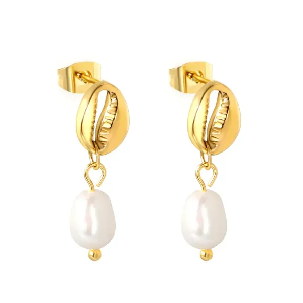 Golden Pearl Bean Vergoldete Ohrstecker mit Süßwasserperlen & Kaffeebohnen-Design